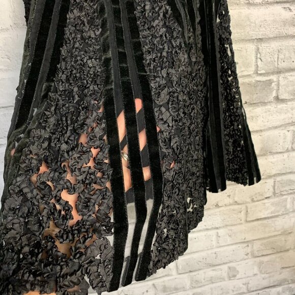 Badgley Mischka Black Velvet Silk Strapless Empire Waist Babydoll Formal Dress - Picture 4 of 16